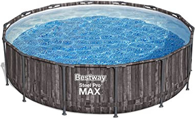 Bestway Steel Pro MAX Frame Pool Komplett-Set mit Filterpumpe Ø 427 x 107 cm, Holz-Optik (Mooreiche), rund