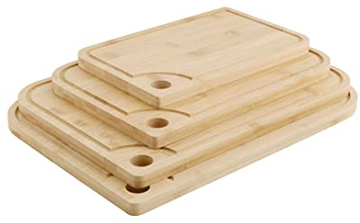 BIOZOYG Set di 4 taglieri in Bambù di diverse dimensioni I Taglieri con scanalatura per liquidi I Taglieri da cucina I Tavole rustiche per servire stuzzichini e antipasti I Tavola di legno di bambù