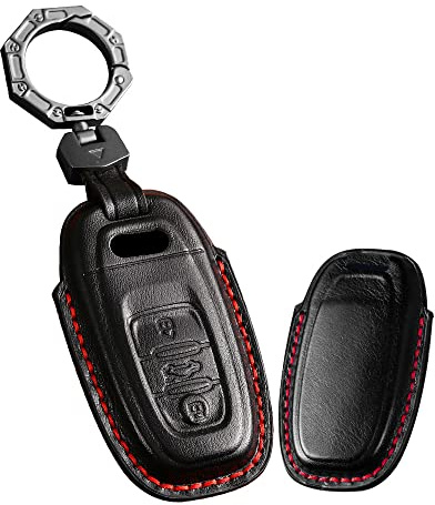 ontto Autoschlüssel Hülle Passt für Audi A1 S1 A3 S3 RS3 A4 S4 8K B8 A5 S5 A7 A8 Q3 Q7 R8 Autoschlüssel Keyless Schlüsselhülle Leder Schlüsselschutz Etui für Fernbedienung Schlüsselanhänger-Schwarz B