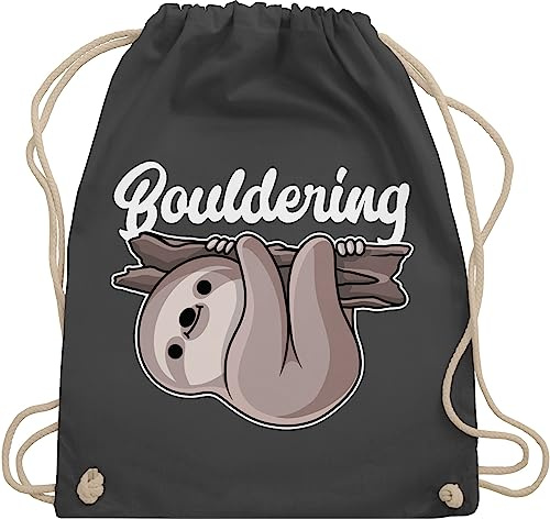 Turnbeutel Rucksack - Bouldering mit Faultier - weiß - Unisize - Dunkelgrau - klettern kinderturnbeutel sport beutel tasche kinder 25. geburtstag stoffrucksack stofftasche beuteltasche sportbeutel