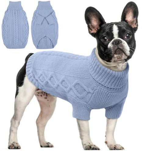 Hjumarayan Hundepullover mit Geschirröffnung – Warmer Strick Hundepulli für kalte Wintertage, Bequeme Hundekleidung für kleine bis große Hunde, weicher Winterpullover gegen Kälte & Wind (Blau L)