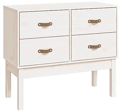 vidaXL Konsolenschrank, Beistellschrank mit viel Stauraum, Sideboard für Wohnzimmer Schlafzimmer Büro, Schrank Kommode Flurschrank, Weiß Massivholz Kiefer