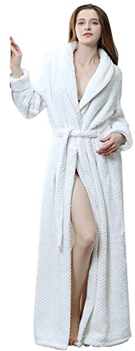 Accappatoio da donna in pile morbido e di lusso, caldo abito invernale soffice peluche da donna con cappuccio, vestaglie, maglioni, vestaglie per vestaglie da donna, 0b-bianco, M