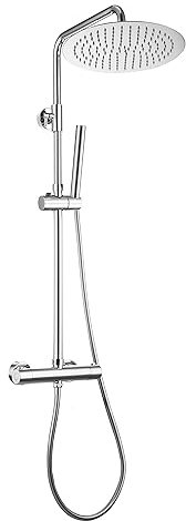 Görbach Regendusche Duschsystem mit Thermostatarmatur, Edelstahl Duschset mit XL Rund Kopfbrause D25cm Chrom