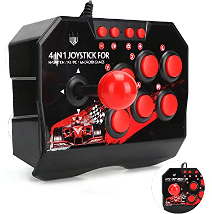 Controlador Fight Stick Joystick de Juego con Cable 4 en 1 Metal Esférico Multifunción 6 Botones para PC Consola Compatible