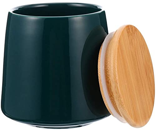 MAGICVOGEL 450ml Vorratsdose Kaffeedose, Frischhaltedose mit Bambusdeckel Keksdose mit Luftdicht Silikonring Keramikdose Vorratsbehälter für Kaffeebohnen,Tee,Gewürze,Snack (Dunkelgrün)