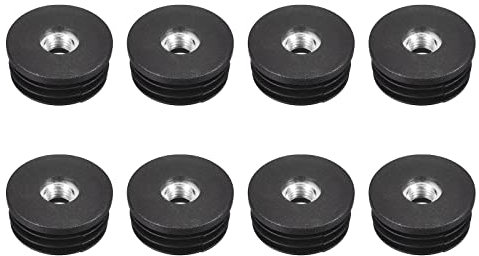 Sourcing Map 8Pcs Black Plastic Round Inserts for 32mm/1.26 OD Round Tube, M8 Thread, Furniture Leg Plug