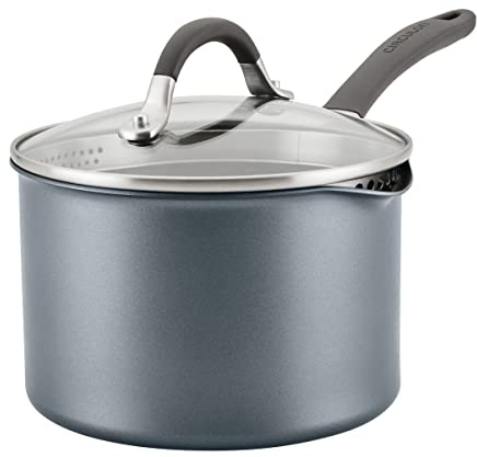 Circulon A1 Series w/ ScratchDefense Nonstick Induction Straining Sauce Pan with Lid, 3-Quart, Saucepan with Pour Spout, Graphite