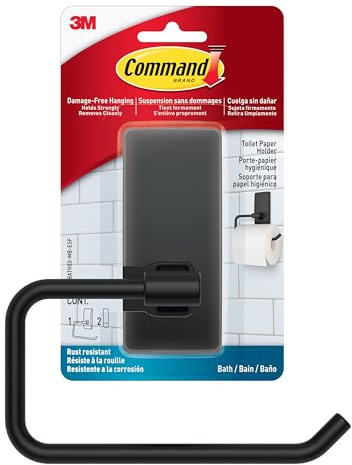 Command Toilet Paper Holder Matte Black with Water Resistant Command Strips, Rust Resistant Bathroom Organizer