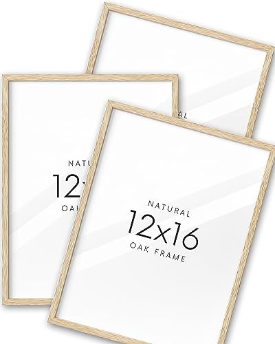 UPWOIGH Beige Solid Oak Wood Picture Frame, 12 x 16 Inch, Set of 3