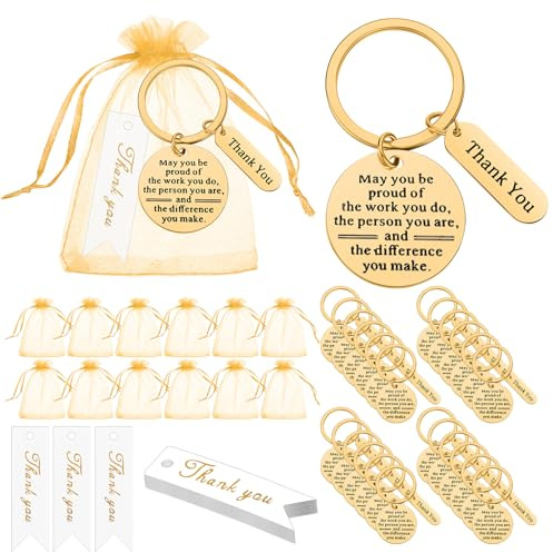 Yinkin 72 Pcs Employee Appreciation Gifts Bulk Staff Thank You Gifts Organza Bags with Cards for Coworkers Graduation Favors(Gold)