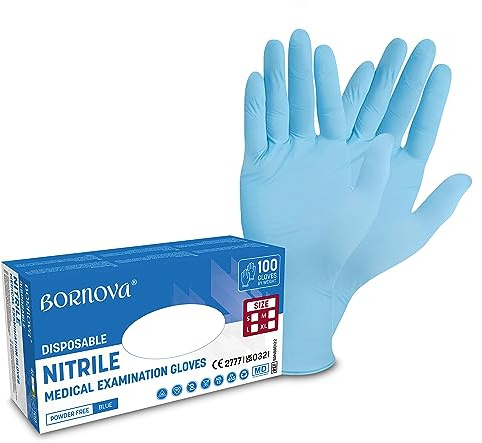 BORNOVA Nitrile Medical Examination Gloves disposable gloves Blue Medical PPE gloves Food safe gloves powder free nitrile gloves - Latex Free Industry Beauty Catering S M L XL (100 PCS/BOX)