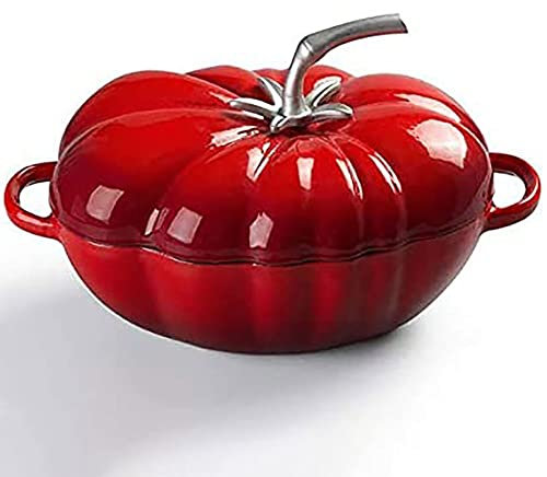 con una pentola, Casseruola con Coperchio Padella Antiaderente in Ghisa Smaltata, a Forma di Pomodoro, Pentola Antiaderente for Induzione in Ceramica e Sicurezza Gas, for Cucinare, Stufare, Soffrigger