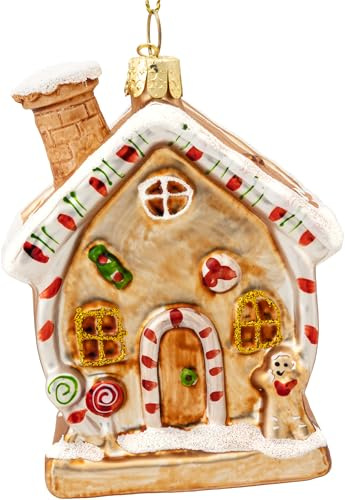 SIKORA Lebkuchenhaus besondere Weihnachtskugel Glas Christbaumschmuck Deko Figur Weihnachten Anhänger Ornament - Trend Line - BS620