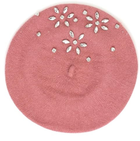 SOYNIA Barett Baskenmützen Für Herren Damen Berets Hut Mode Gestrickte Baskenmützen Mit Blume Strass Stein Damen Künstler Mütze Mütze Hut Skinpink