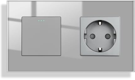 JIMEIDA Lichtschalter mit Steckdose Grau Unterputz 1 Fach 2 Weg Glas Steckdose Taste Schalter Wandschalter Kristall Kippschalter 157 * 86MM,10 Amp,250 V
