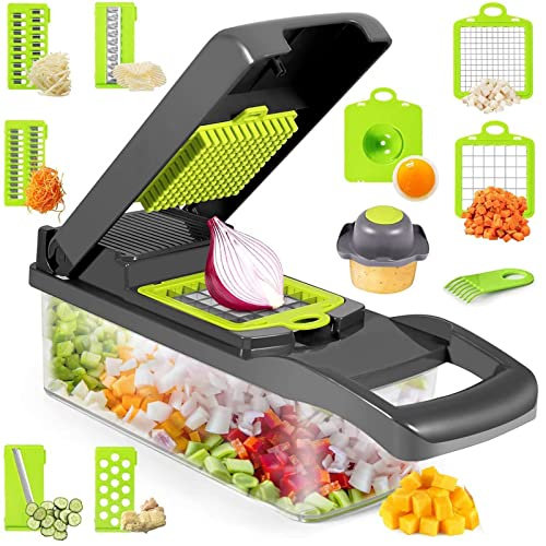 Vegetable Chopper Dicer Cutter Dicing Machine - Portable String Vegetable Chopper, Potato Onion Garlic Chopper with Container, Food Processor Small, Veggie Slicer Cutter Grater, Cheese Chopper Mini