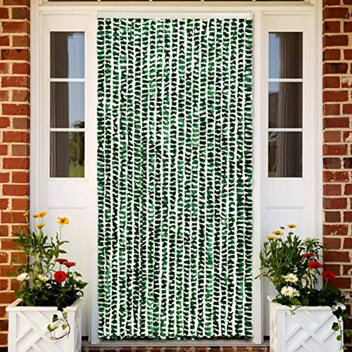 Kavolet Türvorhang aus Chenille, 90x220 cm Fadenvorhang Insektenschutz Fliegenschutz Vorhang Flauschvorhang Plüschvorhang Türvorhang für Camping Wohnwagen Grün und Weiß