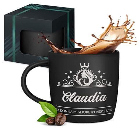Maverton Tazza da caffè latte o tè in ceramica, 400 ml, Incisione | Personalizzata, Bicchiere con manico per bevande per Lei, Tazze da colazione per compleanno donna, Interno nero, principessa