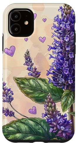 iPhone 11 Anise Hyssop Flowers With Hearts Around Boho Style Graphic Case