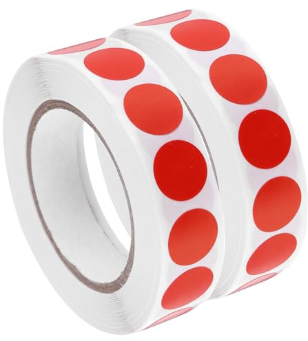 QUARKZMAN 2 Rotoli 2000 Pezzi Etichette Adesive 13mm/0,5 Rosse | per Controllo Qualità Inventario, per Magazzino
