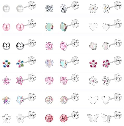 21 Paar Medizinische Ohrstecker für Damen Mädchen Ohrringe Silber Helix Piercing Ohr Hypoallergen Ohrstecker Chirurgenstahl Opal Perlen Gesundheitsstecker Ohrringe Set Kinder Ohrringe Mädchen