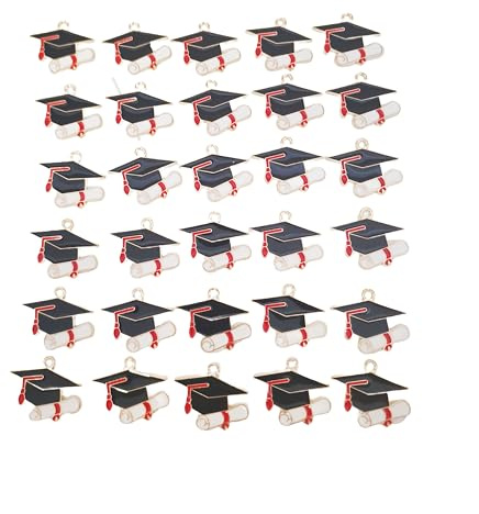 C.X.Y. Set di 30 ciondoli Charms applicazione pendente per bomboniere laurea rosso, Cappello da laurea, berretto da dottorato (berretto 3)