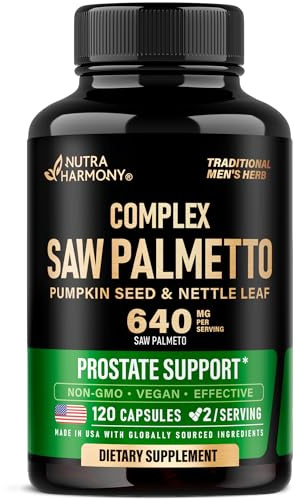 Saw Palmetto for Men 640mg - Pumpkin Seed | Nettle | Zinc & Pygeum - Prostate Health & Urinary Supplement - DHT Blocking & Hair Support - 45% Fatty Acids, Clinical Strength - Made in USA, 120 Capsules