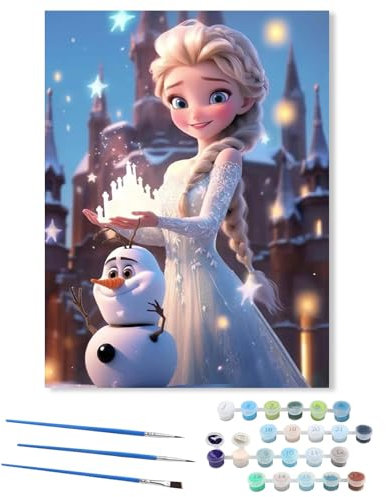Invasye Eiskönigin Malen Nach Zahlen, Elsa Prinzessin Digitale Painting, DIY Full Malen Painting Kit, By Numbers Mit Leinwand Pinseln Acry lpigment für Heim Wanddekoration für ab 5 Jahre 40 x 50cm