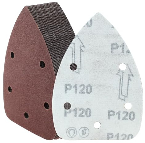 Cjueiom 25 piezas de papel de lija de grano 120, 5 agujeros de papel de lija de ratón con gancho y bucle, lijadora de ratón, hojas de lija de palma para máquina de lija de 140 mm