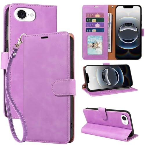 GOTOURED Étui portefeuille pour iPhone 16e, blocage RFID, 4 emplacements pour cartes, protection en cuir souple, béquille, dragonne, étui à rabat antichoc pour iPhone 16e (violet)