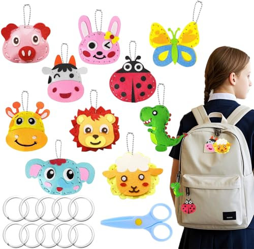 Fzyisw Nähset Kinder 10 Stück Nähspass für Kinder, DIY Tierformen Filz Nähset Kinders, Nähspaß für Kinders, Nähen Kids Set für Pädagogische Kids und Anfänger, Bastelset Kid ab 6 Jahre
