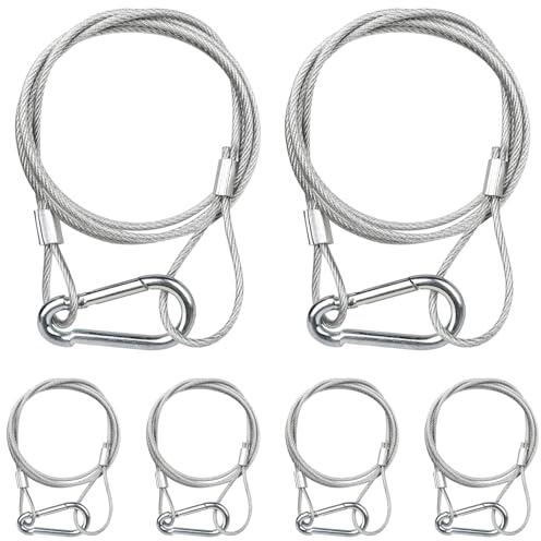 WECAN Safety Rope Fixing Device, Stage Light Safety Cable,Transparent Rope Head Truss Accessories Clamp Hook, 2mm/0.08 inches Diameter, 100cm/39.3 inches Length, (Pack of 6 White)