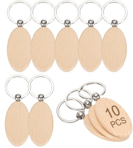 sourcing map Holz-Schlüsselanhänger, 5,6 x 3 cm, oval, Holzgravur, Rohlinge, unlackiert, Schlüsselanhänger für DIY-Geschenke, Basteln, 10 Stück