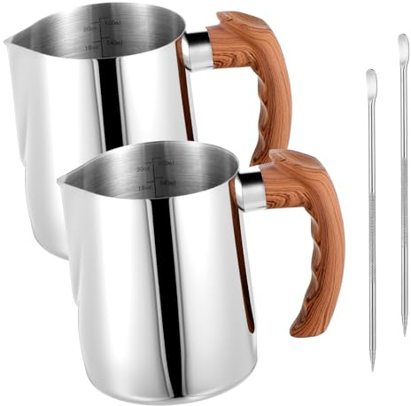 2 Pcs Stainless Steel Milk Frothing Pitcher - 20oz (600ml), Espresso Steaming Pitcher with Anti-scald Handle for Coffee, Cappuccino, Latte Art