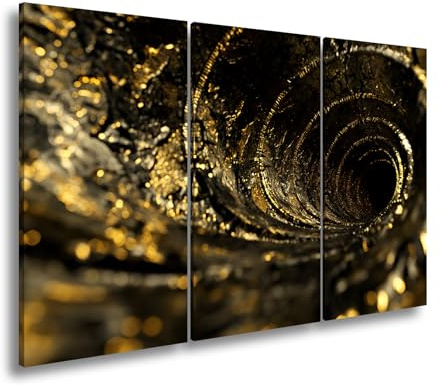 deyoli Leinwandbild Goldene Spirale – der Abgrund flüstert in Glanz. Format: 120x80cm (3Teilig) XXL Kunstdruck Bild auf Keilrahmen/Wandbild/Wohnzimmer Dekoration
