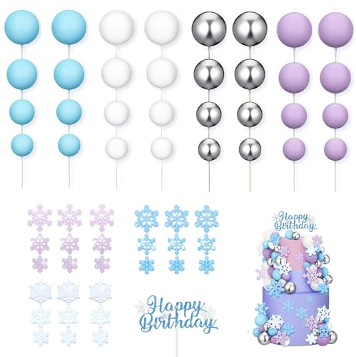 68 PCS Cake Topper Geburtstag, Cake Topper Schneeflocken, Schneeflocke Tortendeko, Perfekt für Mädchengeburtstage und Winter-Mottopartys Mit Schneeflockenmotiv