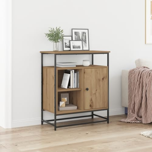 Pangshiyuan Sideboard mit 3 Fächern, Holzwerkstoff & Stahl, Artisan Eiche, Mattes Finish, Viel Stauraum, Esszimmer & Wohnzimmer, Braun, 69x35x80 cm