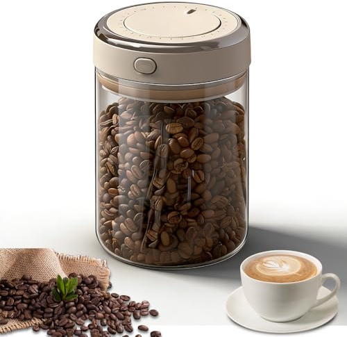 SGZIOO Airtight Coffee Canister, 1100 ML Coffee Bean Storage Container with One-Way CO2 Valve, Clear Borosilicate Glass Airtight Coffee Container with Date Tracker, for Beans Tea Nuts Spices Sugar