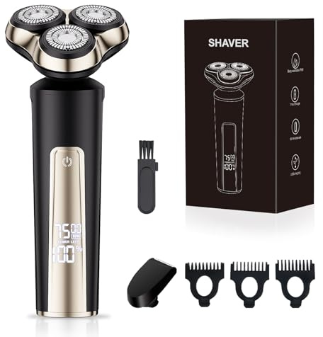 ELEHOT-Store Rasoio Elettrico Barba, 3D Testine Rotanti Rasoio Elettrico Corpo Uomo, Rasoio Design Impermeabile con Display LED