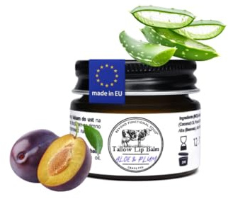 BEYOND FUNCTIONAL FOOD Beef Tallow Lip Balm im Glastiegel - Natürlicher Lippenbalsam für Damen &Herren - Lippenpflege für trockene Lippen - Rindertalg Lip Butter mit Aloe und Pflaumenöl - 15 ml