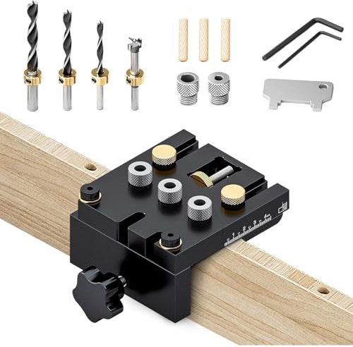 Taschenloch-Jig-Kit, 6/8/10/15mm Holzdübel Bohrschablone, Professionelle Taschenloch-Schablone– Präzisions-Bohrlehre für Möbelbau – Universell für Holzverbindungen (0-55mm Spannweite)