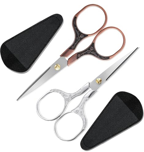2PCS Sewing Scissors 12.5cm Small Stainless Steel Sharp Crochet Scissor with Protective Cover, Tiny Scissors All Purpose for Embroidery, Paper Cutting, Sewing, Knitting, Crafting