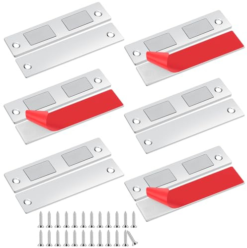 Romon Chiudiporta Calamita, 6 Pezzi Calamita Adesivo per Mobili Chiusura, Chiusura Magnetica Potente per Ante Ultra Sottili Calamita Porta Scorrevole Adesiva per Cassetti Chiudiporta Armadio, Argento