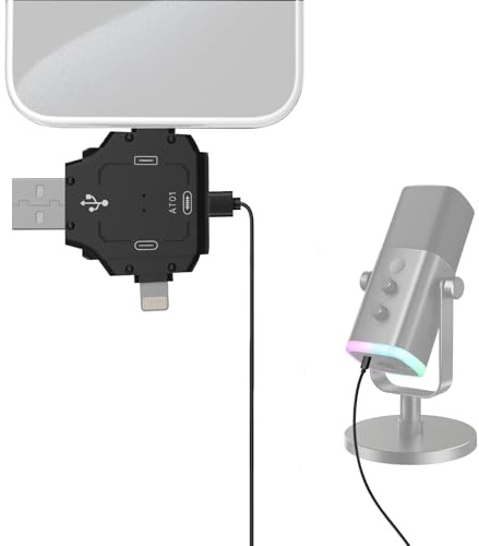 ZealSound Adaptador de micrófono USB – Adaptador de micrófono 3 en 1 solo de audio Plug & Play con USB-C, Lightning y USB para iPhone/Android/PC, señal estable para transmisión, grabación y podcasting