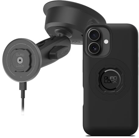 Quad Lock Heavy Duty Suction Car Phone Mount with MAG Phone Case and MAG Wireless Charging Head for iPhone 16
