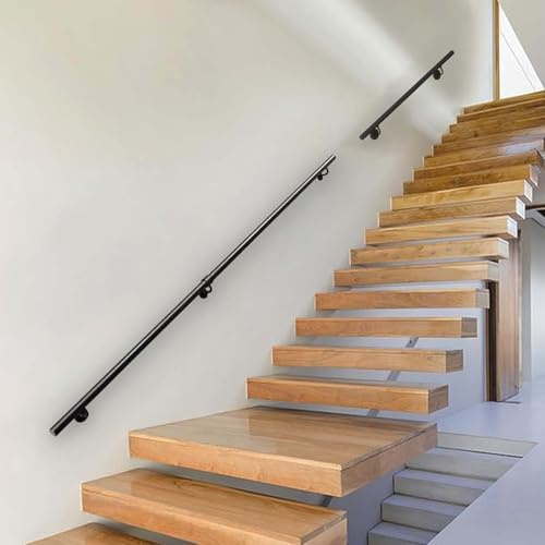 Whnoorher Pasamanos Moderno para escaleras de 1, 2, 3, 4, 5 y 6 Metros, pasamanos de Escalera de Madera Negra para Montar en la Pared, Ideal para Interiores y Exteriores, Jardines(570cm)