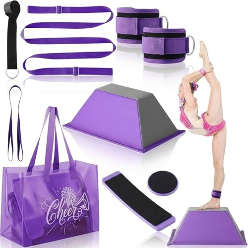 7pcs Cheer Flyer Training Set for Home Practice, Cheer Stand Kit with Balance Trainer, Stretch Strap, Rotating Board & Ankle Support, Safe Cheerleading Equipment for Beginners & Athletes(Purple)
