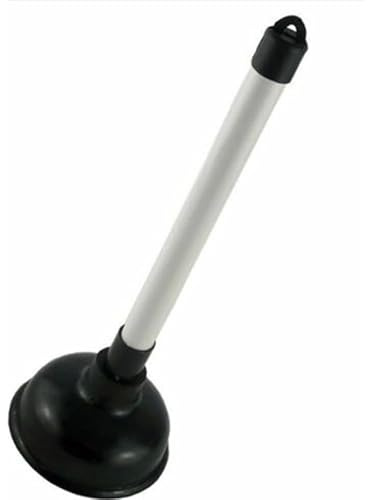 Heavy Duty Bathroom Toilet Plunger in Polyvinyl Chloride Rubber Construction with Hanging Hook, for Toilets, Basins, Drains and Sinks, Black/White