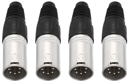 QUARKZMAN 4 Piezas Conector XLR Macho De 5 Pines Plateado-2.6 Pulgadas | Accesorios De Enchufe Para Cable De Micrófono Para Mezcladora Amplificador De Potencia
